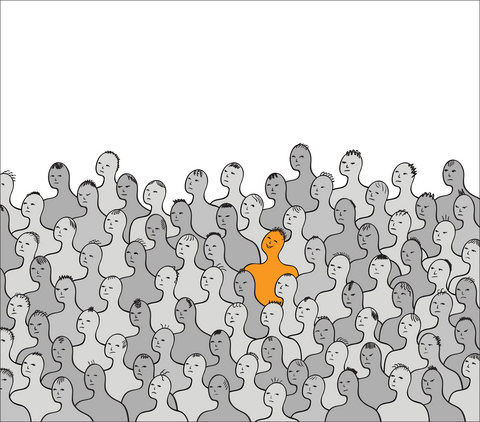One person in a crowd